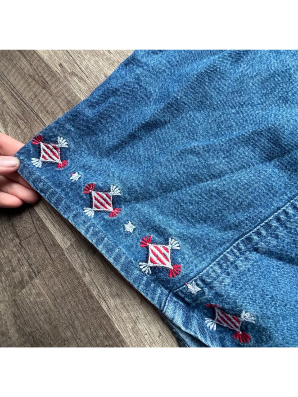 Vintage ASAZ Womens Denim Button-Up Shirt 2X With Patriotic Embroidery & Short S - Picture 2 of 6